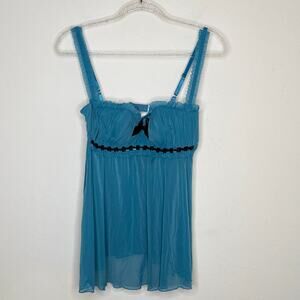 Frederick's of Hollywood‎ M Turquoise Blue Sheer Babydoll Chemise Lingerie Bow